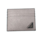 Prada Logo Plate Saffiano Leather Card Case 1 Mc223 Silver