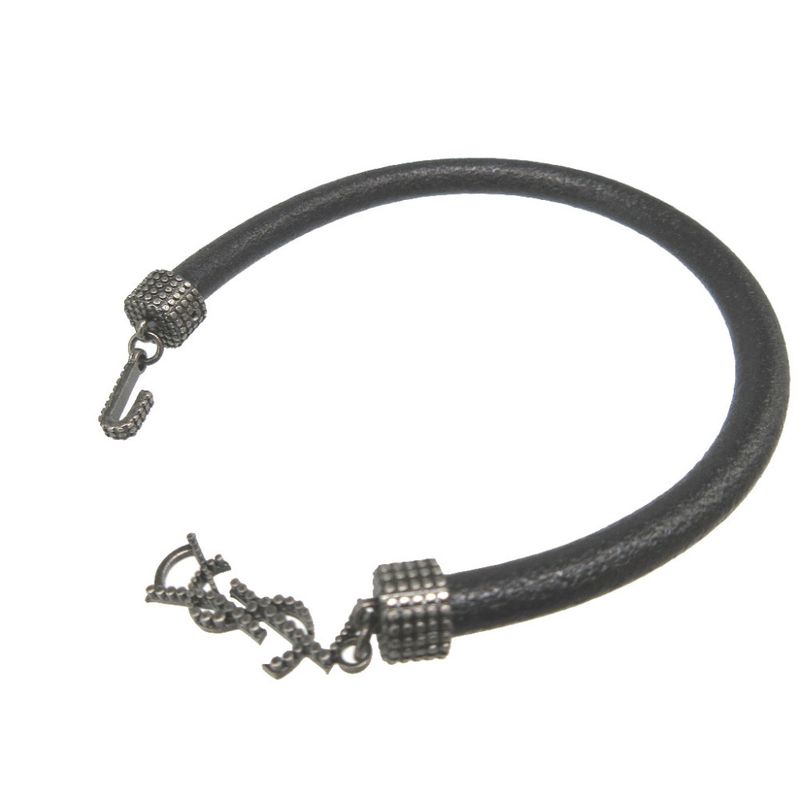 Saint Laurent Paris Logo Leather Black Bracelet 1380 — view 4