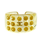 Chanel CC Logo Pearl Ring Plastic Faux Clear Yellow White Sophisticated