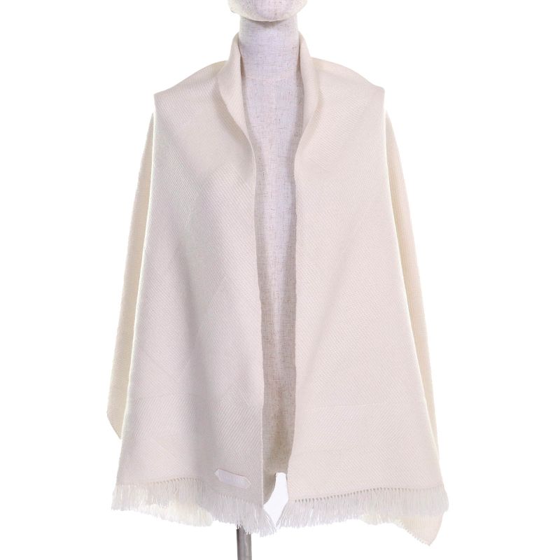 Hermes Chevron Zoom 100% Cashmere Leather With Logo Patch Fringe Shawl Scarf — view 3