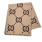 Gucci Scarf GG Jacquard Brown Beige 91% Wool 9% Silk