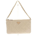 Prada Chain Shoulder Bag 1 Ni054 Handbag Tessuto Impunto Nylon Leather Beige