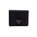 Prada Nylon Saffiano Leather Black Trifold Wallet Silver