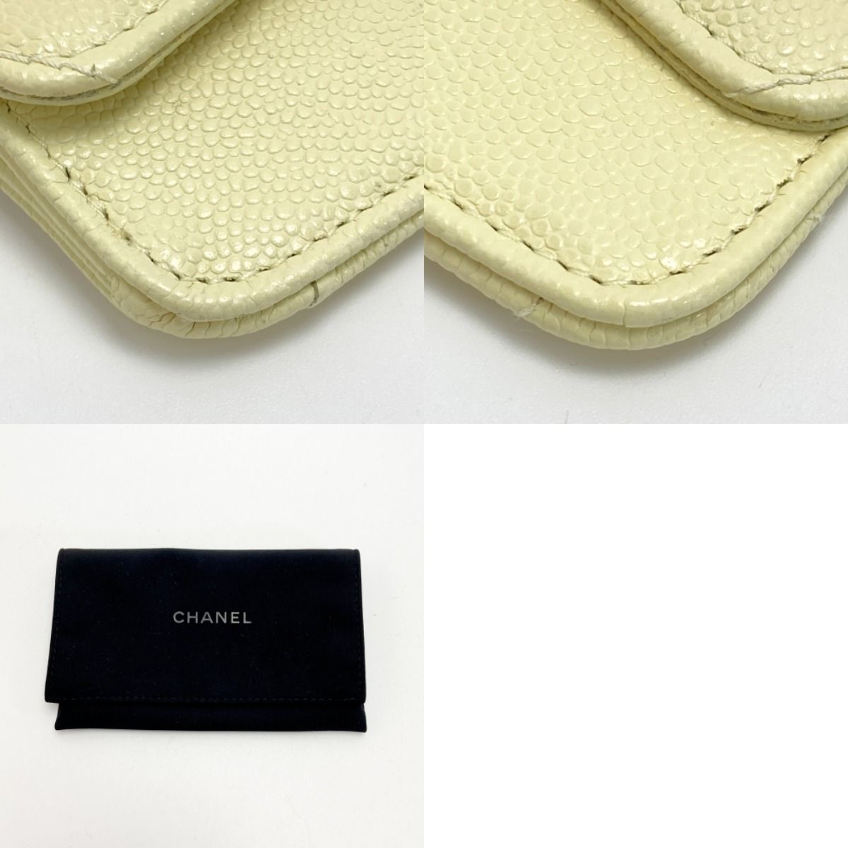 Chanel Quilted Classic Card Case Ap2570 Light Yellow Caviar Leather Coin — view 8