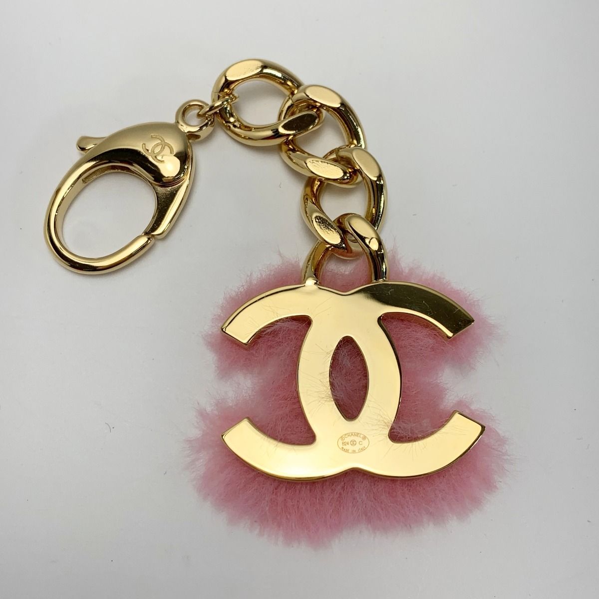 Chanel B24 C Coco Mark Pink Fur Key Holder Charm — view 2