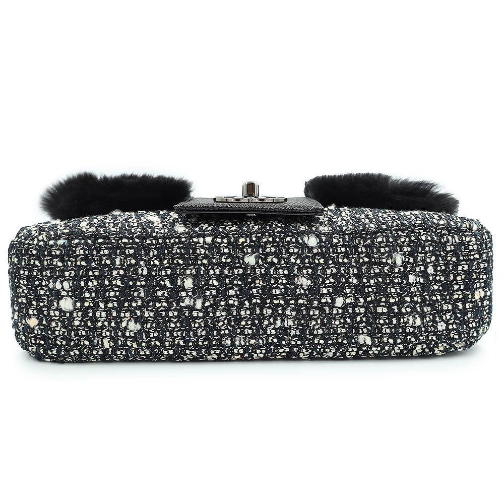 CHANEL Coco Chain Shoulder Handbag Tweed Fur Lizard Leather Black — view 7