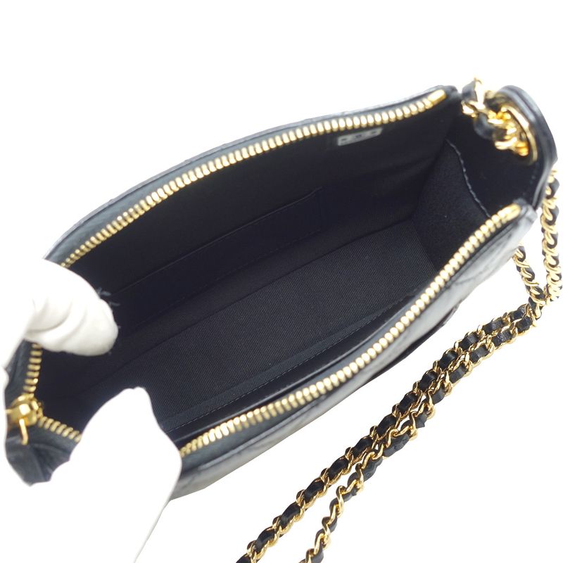 Chanel Chain Clutch 2-Way Bag Hand Shoulder Leather Black — view 7