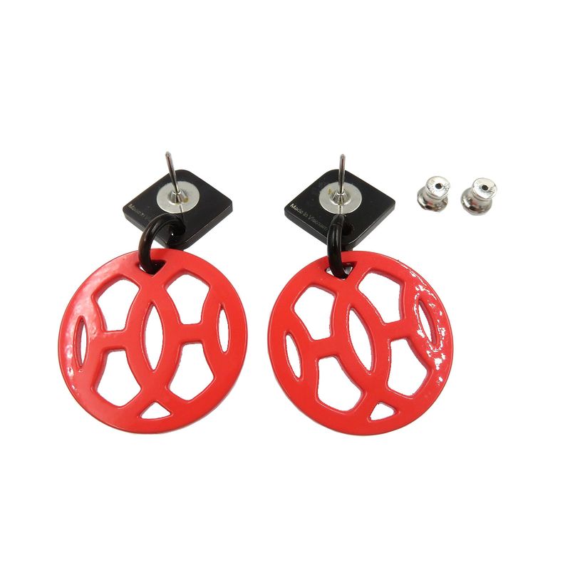 Hermes Ava Buffalo Horn Lacquer Red Black Earrings 0716 — view 4