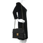 Authentic CHANEL Jumbo Maxi XL 24K Gold Flap Bag Lambskin Chain Shoulder Black — view 5