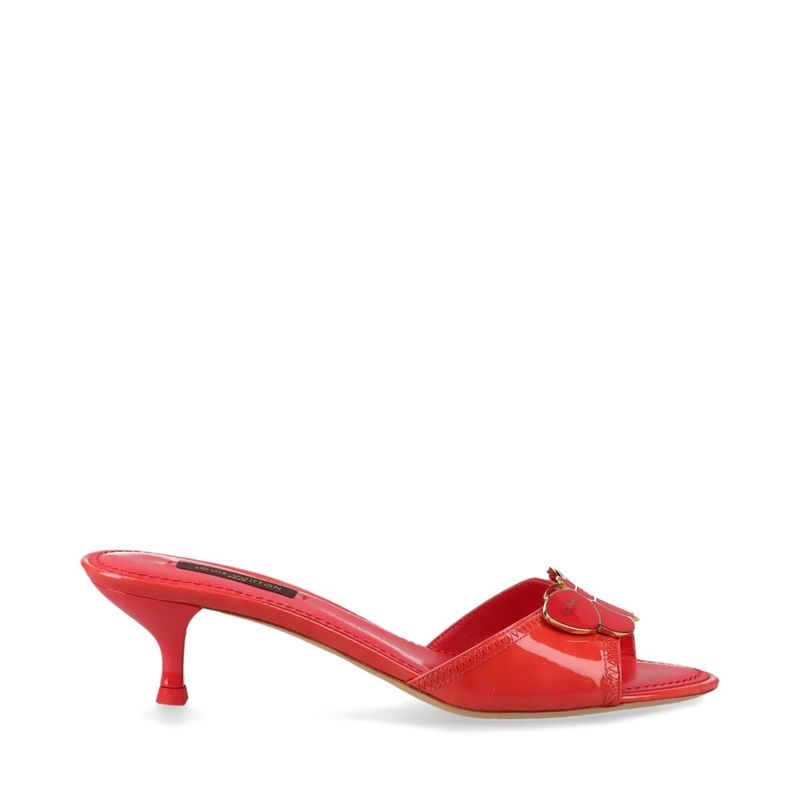 Louis Vuitton 08 Butterfly V Mark Patent Leather Mules 35 Bl0048 Red — view 6