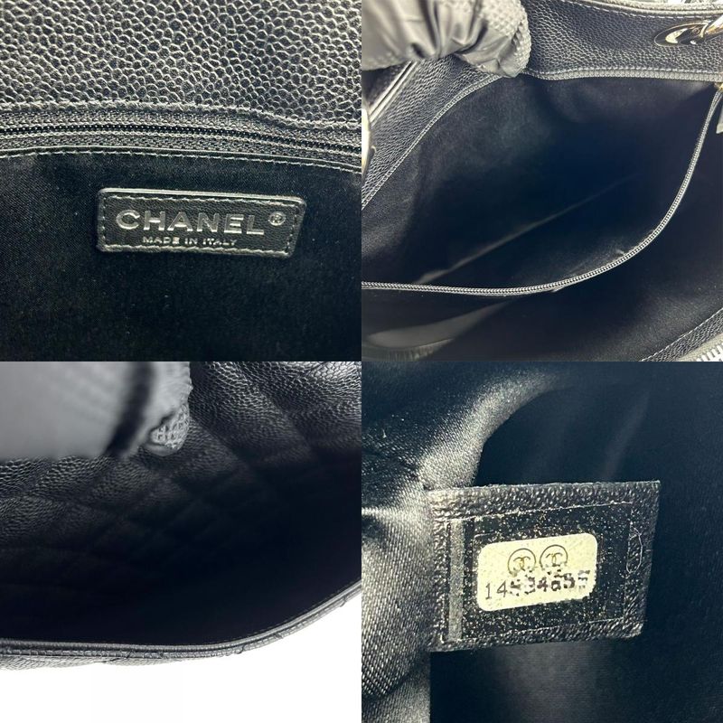 Chanel Tote Bag Grand Shopping GST Quilted Caviar Leather Black Silver Hardware Chain 14 Coco — view 8
