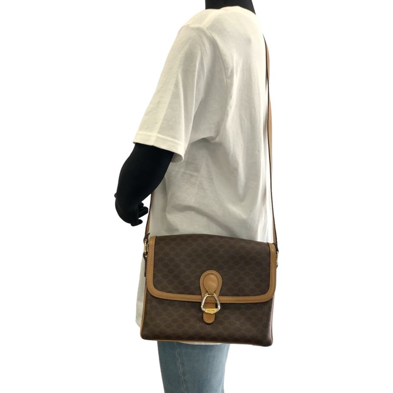 Celine Vintage Macadam Pattern Brown Gold Hardware Leather Crossbody — view 7