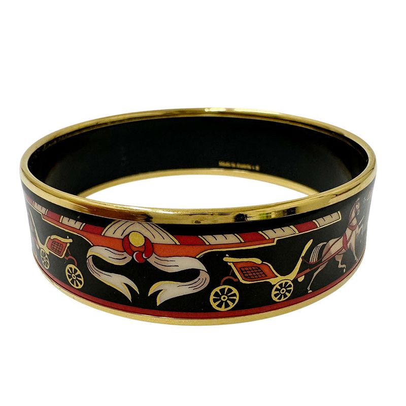 Hermes Bangle Emile GM GP Black Gold Cloisonne Fashionable — view 3