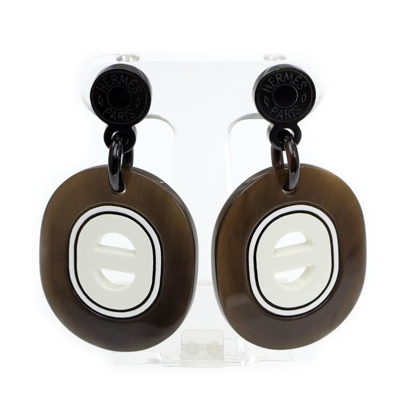 Hermes Earrings Fidelio Village PM Buffalo Horn Dark Brown White — view 6