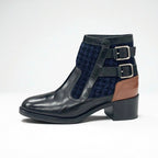 Chanel Boots Short Shoes Tweed Black Navy Brown Logo Belt — view 4
