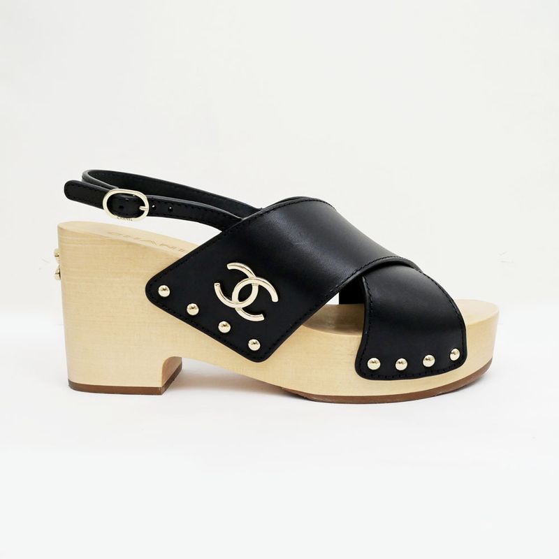 Chanel Wedge Sole Sandals Black Gdhardware Size 38 C Shoes — view 4