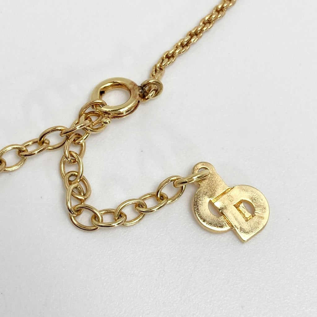 Christian Dior Logo Heart Rhinestone Necklace Gold GP — view 5
