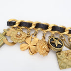 Chanel Vintage Quilted Coco Mark 8 Charm Chain Brooch Gold Black Plated — view 7
