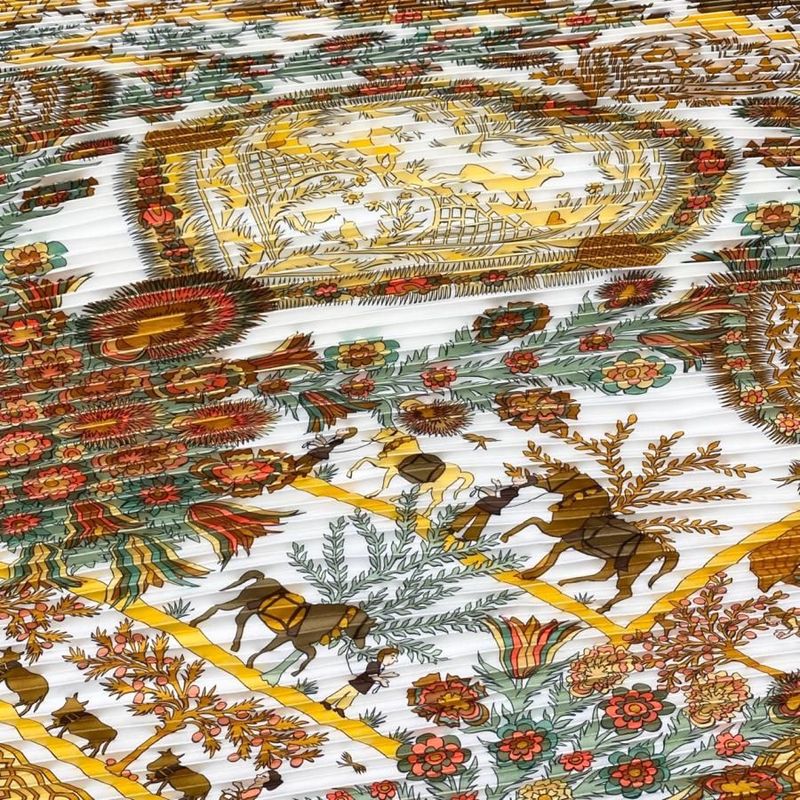 Hermes Silk Scarf Carre 90 Pleated Decoupages Yellow White — view 7