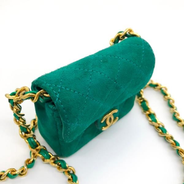 Chanel Suede Mini Chain Shoulder Bag Green — view 7