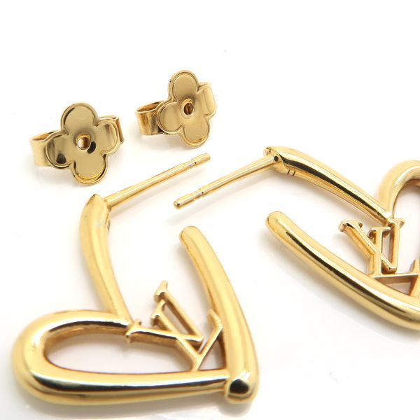 Louis Vuitton Book De Reuil Heart Fallen Love PM Earrings Gold Color GP — view 6