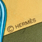 Hermes Carre 90 Scarf 100% Silk Plumes Et Grelots Feathers And Bells Green Beige — view 6