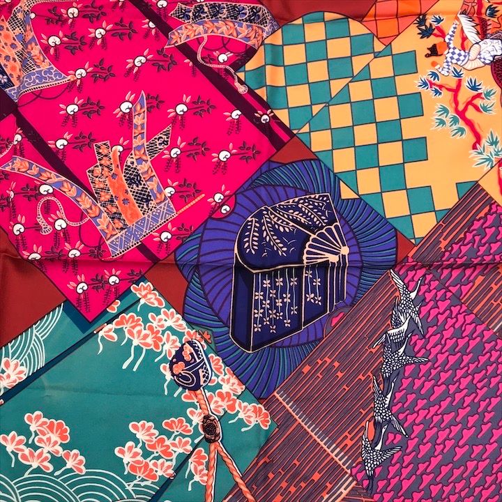 Hermes Carre 90 Scarf Silk 100% Kimono and Inro Red — view 4