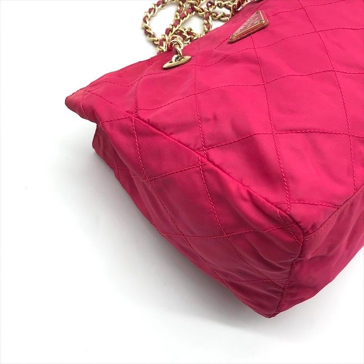 Prada Triangle Logo Tessuto Nylon Quilted Chain Tote Pink — view 5