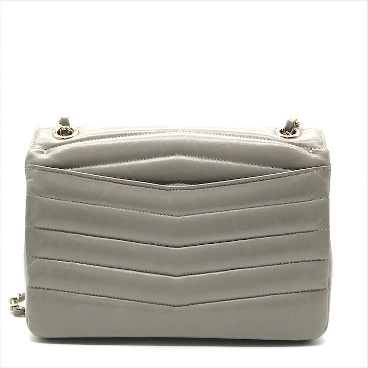 Chanel CC Logo Stitch Shiny Lambskin Turnlock Chain Shoulder Bag Gray — view 3
