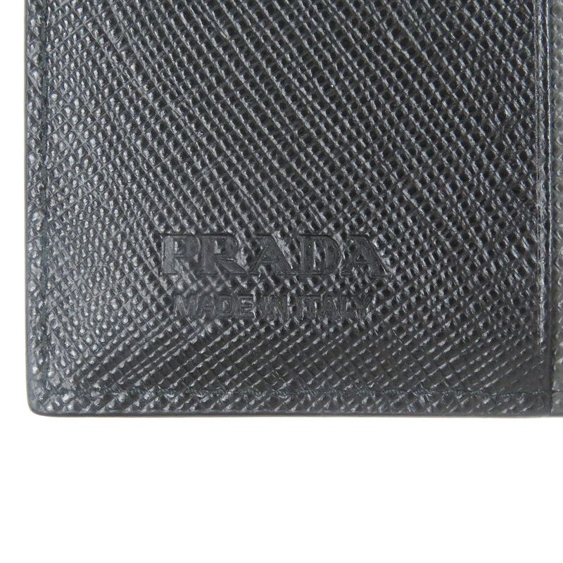 Prada 2 Mo004 Logo Plate Saffiano Martic Leather Bifold Card Case Billfold Nero — view 7