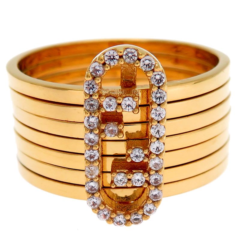 Fendi Intrecciato Stud Diamond Gold Ring — view 5