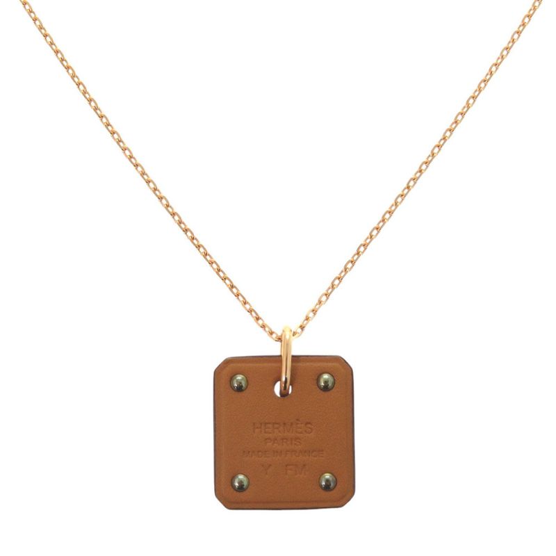 Hermes Asdecourt Leather Metal Brown Engraved Y Necklace 1806 — view 4
