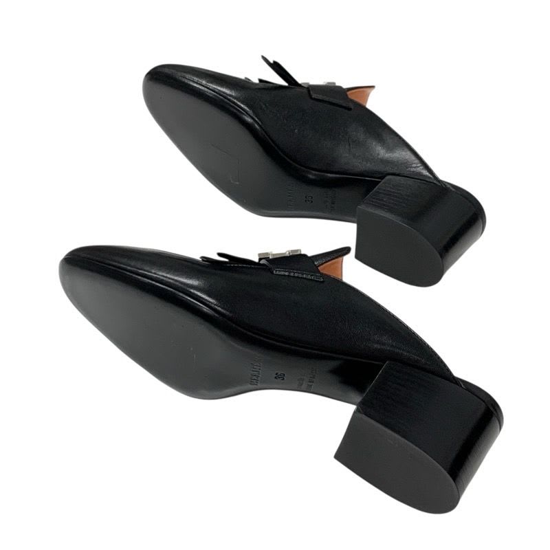 Hermes Cheilly Loafer Leather Shoes Black Silver Hhardware Constance — view 6