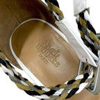 Hermes Sandals Shoes Leather Suede Khaki White Black Braided Wedge Sole — view 7