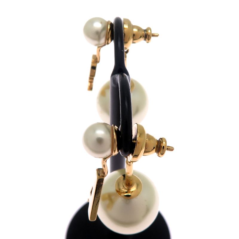Dior Pearl Letter Charm Gold Earrings — view 3