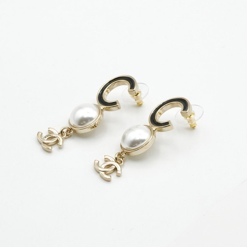 Chanel Earrings Gold Black Coco Mark Logo Pearl — view 3
