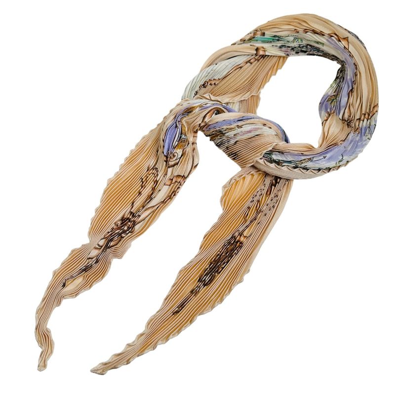 Hermes Pleated Carre Scarf Mughal Dynasty Horse Pink Beige — view 2