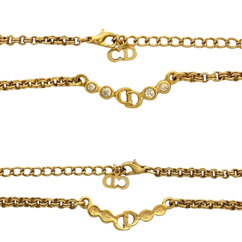 Christian Dior Vintage CD Logo Rhinestone Necklace Choker Pendant Gold 55413 — view 3