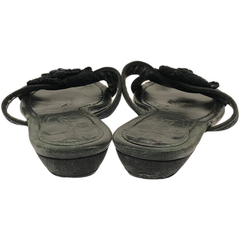 Chanel Camellia Strap Leather Sandals Black — view 3