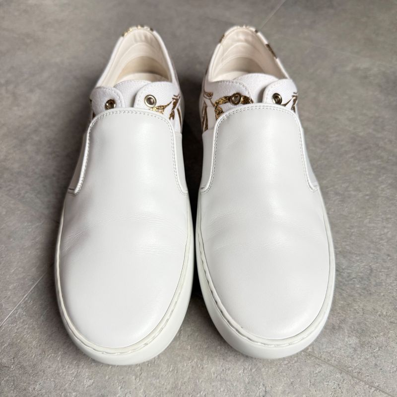 Chanel Coco Mark Leather White Gold Floral Slip on ed Shoes — view 6