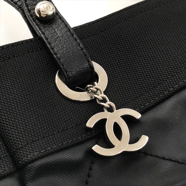 Chanel CC Logo Paris Biarritz PM Hand Bag Black Jacket — view 9
