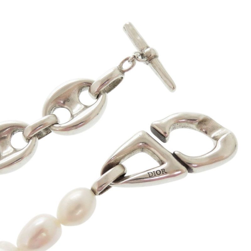 Christian Dior CD30 Brass Freshwater Pearl Silver White Necklace 1203 — view 5