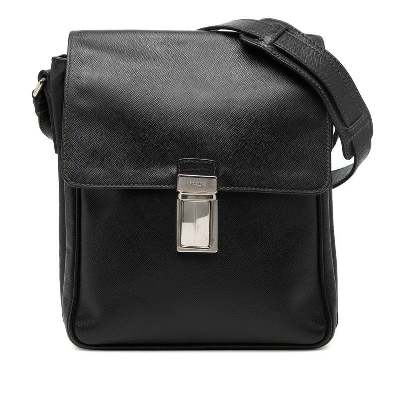 Prada Logo Shoulder Bag Black Saffiano Leather