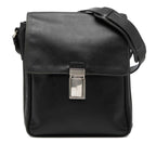 Prada Logo Shoulder Bag Black Saffiano Leather