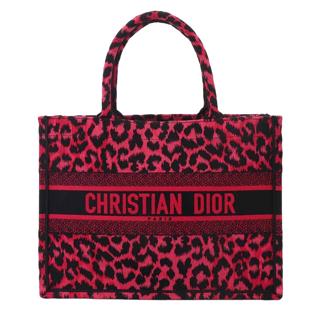 Dior Book Tote Leopard Canvas Pink Black