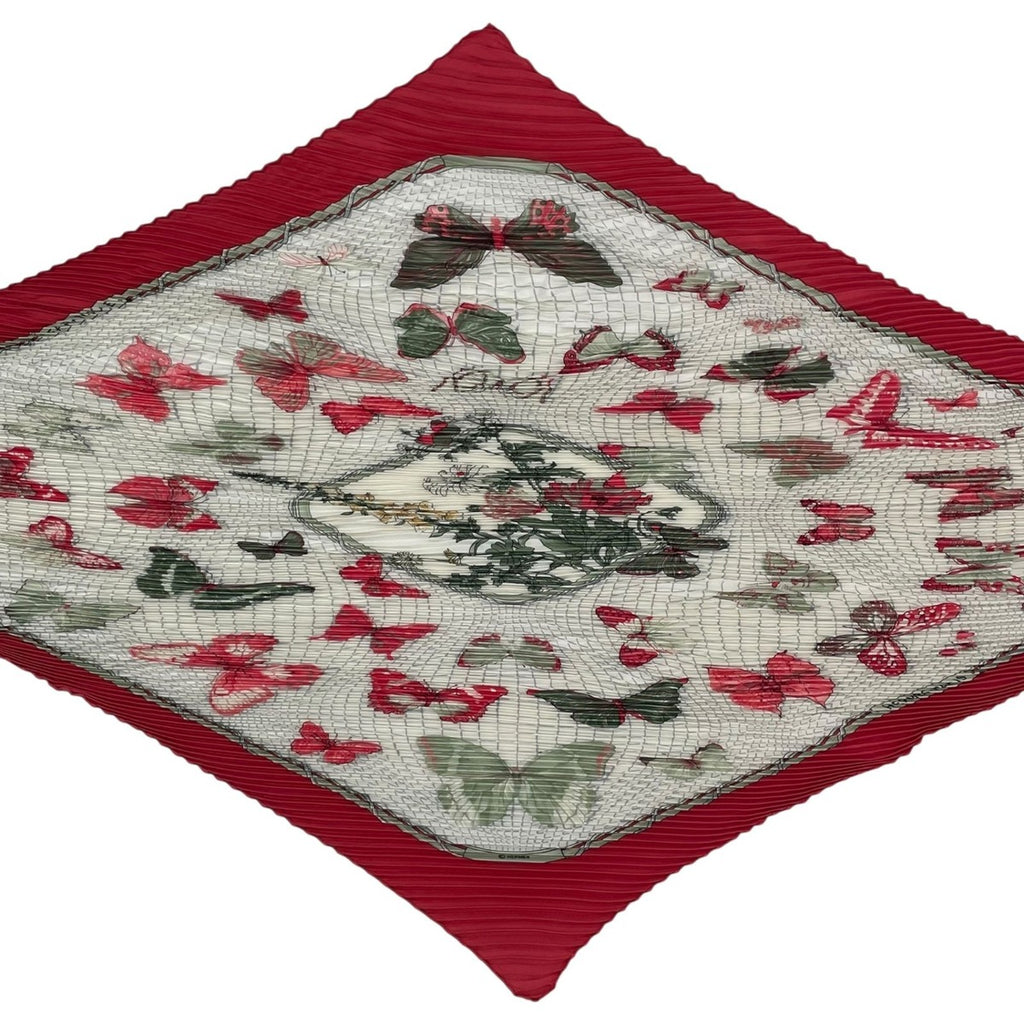 Hermes Scarf Pleated Silk Farandole Provence Dance Butterfly Red — view 4