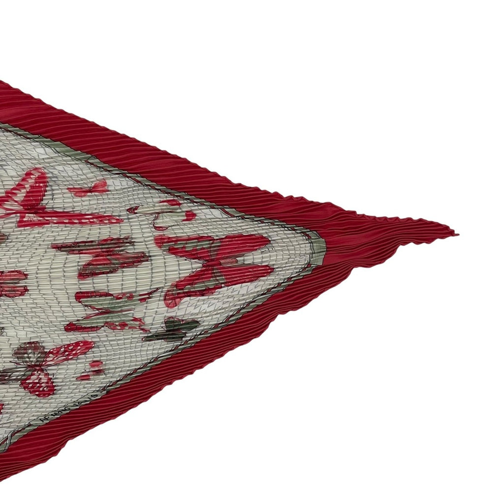 Hermes Scarf Pleated Silk Farandole Provence Dance Butterfly Red — view 5
