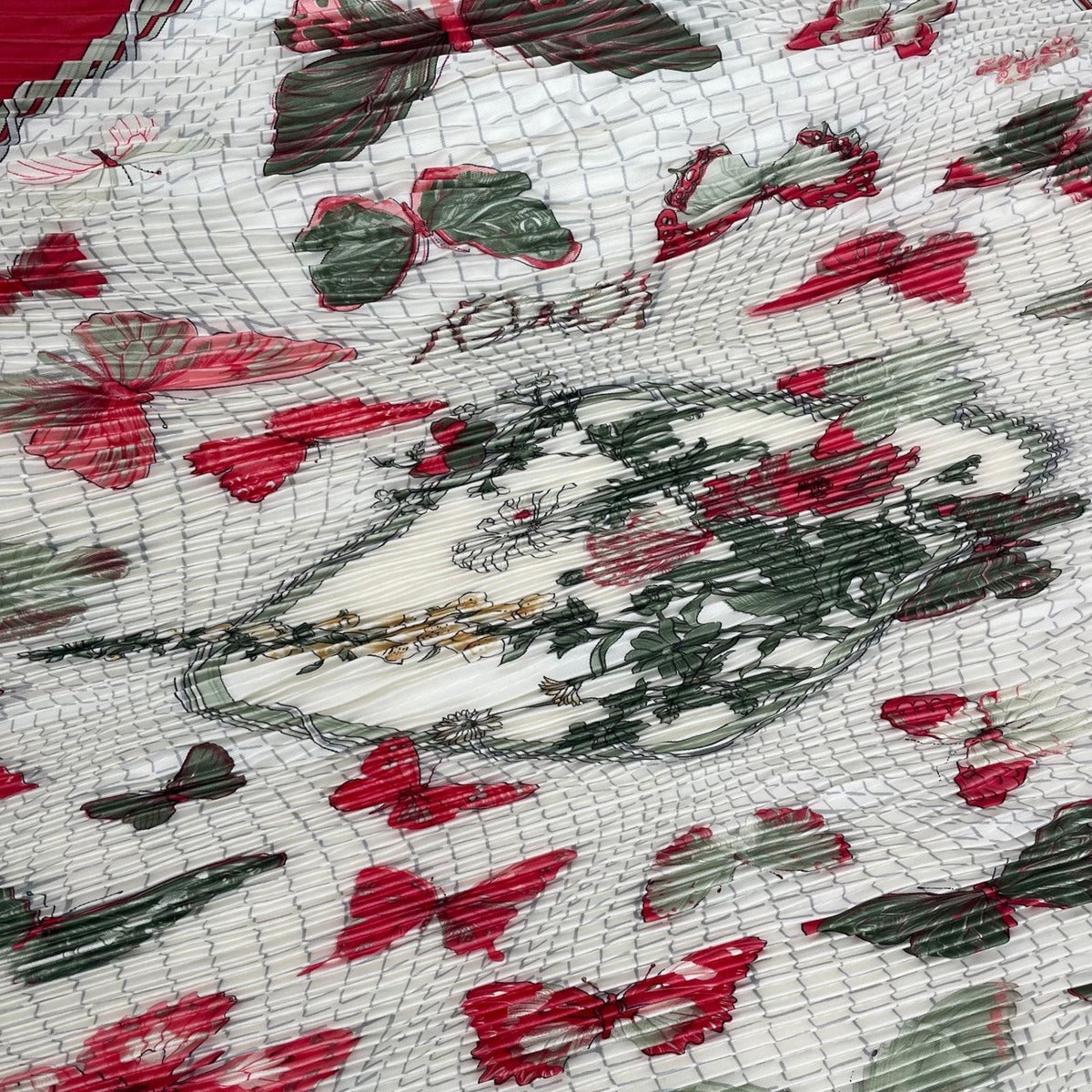 Hermes Scarf Pleated Silk Farandole Provence Dance Butterfly Red — view 6