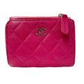 Chanel Wallet Trifold Quilted Caviar Leather Pink Silver Har