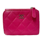 Chanel Wallet Trifold Quilted Caviar Leather Pink Silver Har
